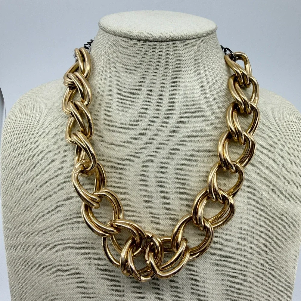 Gold Tone Chunky Double Link Chain Necklace Y2K Statement Jewelry Gift Fashion